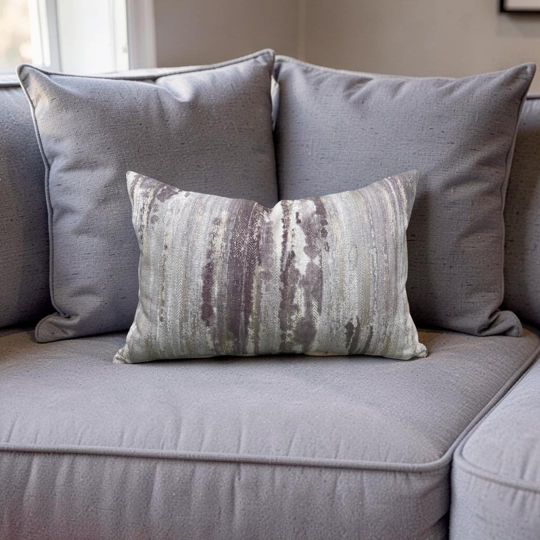 Cream and Violet Knife Edge Lumbar Pillow 12x18" Knife Edge Cover