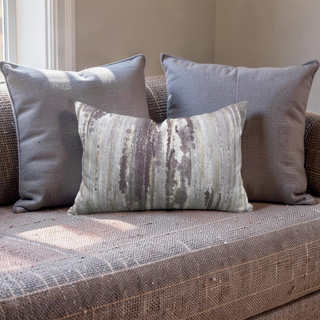 Cream and Violet Knife Edge Lumbar Pillow 12x18" Knife Edge Cover