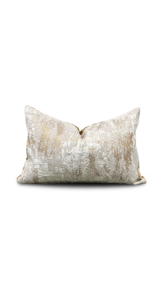 Cream and Gold Paint Stroke 12x18" Knife Edge Decorative Lumbar Pillow