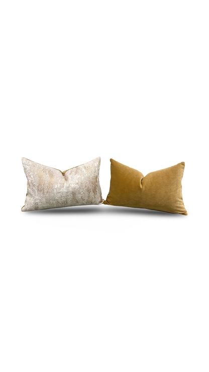 Cream and Gold Paint Stroke 12x18" Knife Edge Decorative Lumbar Pillow