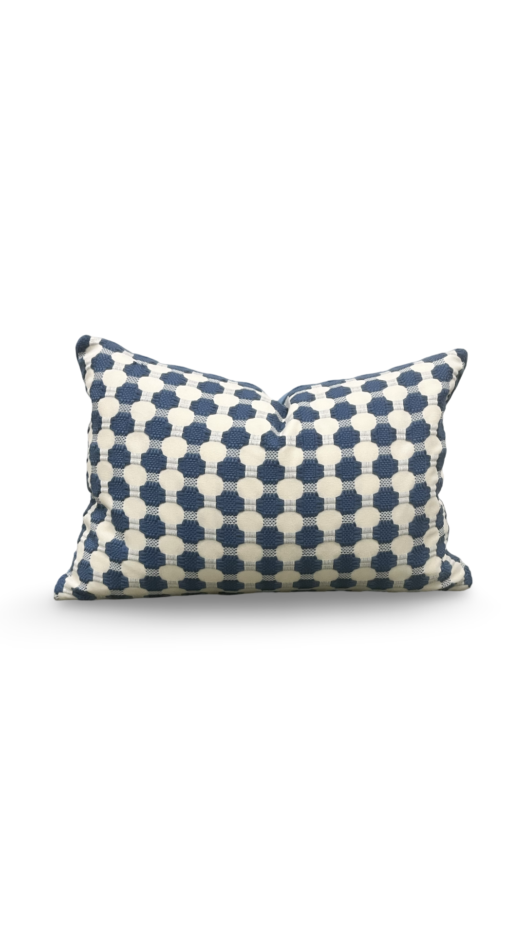 Cream with Blue Polka Dots 12X18" Knife Edge Decorative Lumbar Pillow