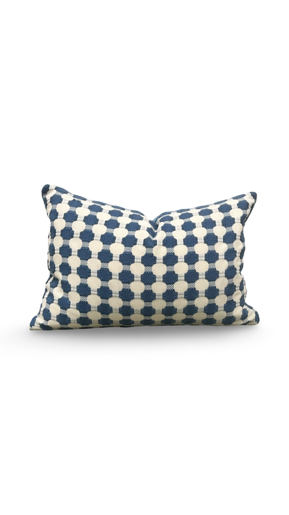 Cream with Blue Polka Dots 12X18" Knife Edge Decorative Lumbar Pillow