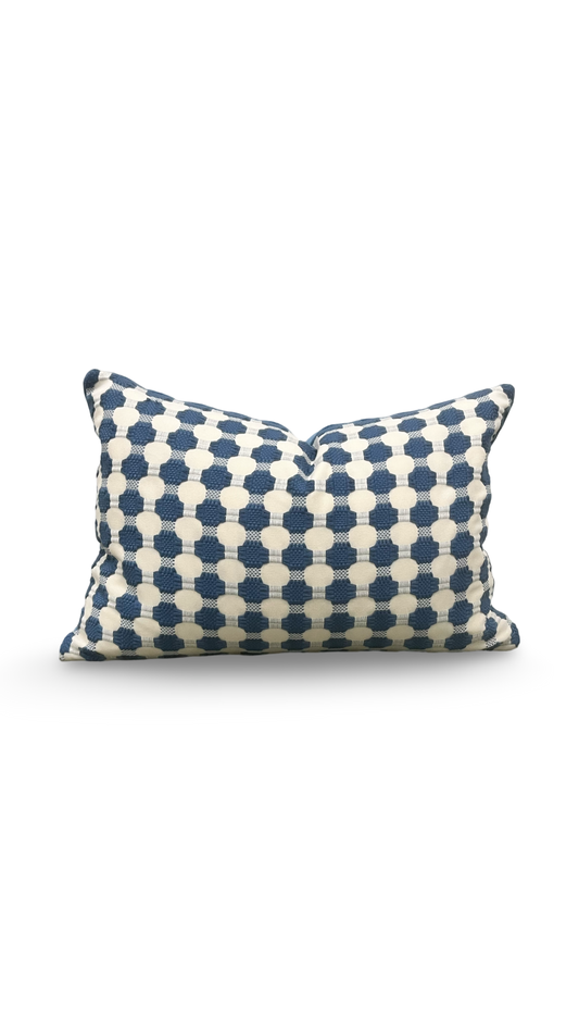 Cream with Blue Polka Dots 12X18" Knife Edge Decorative Lumbar Pillow