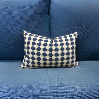 Cream with Blue Polka Dots 12X18" Knife Edge Decorative Lumbar Pillow