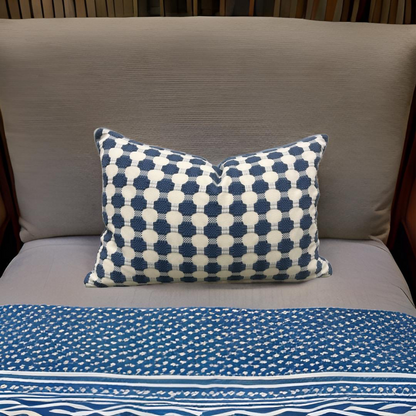 Cream with Blue Polka Dots 12X18" Knife Edge Decorative Lumbar Pillow