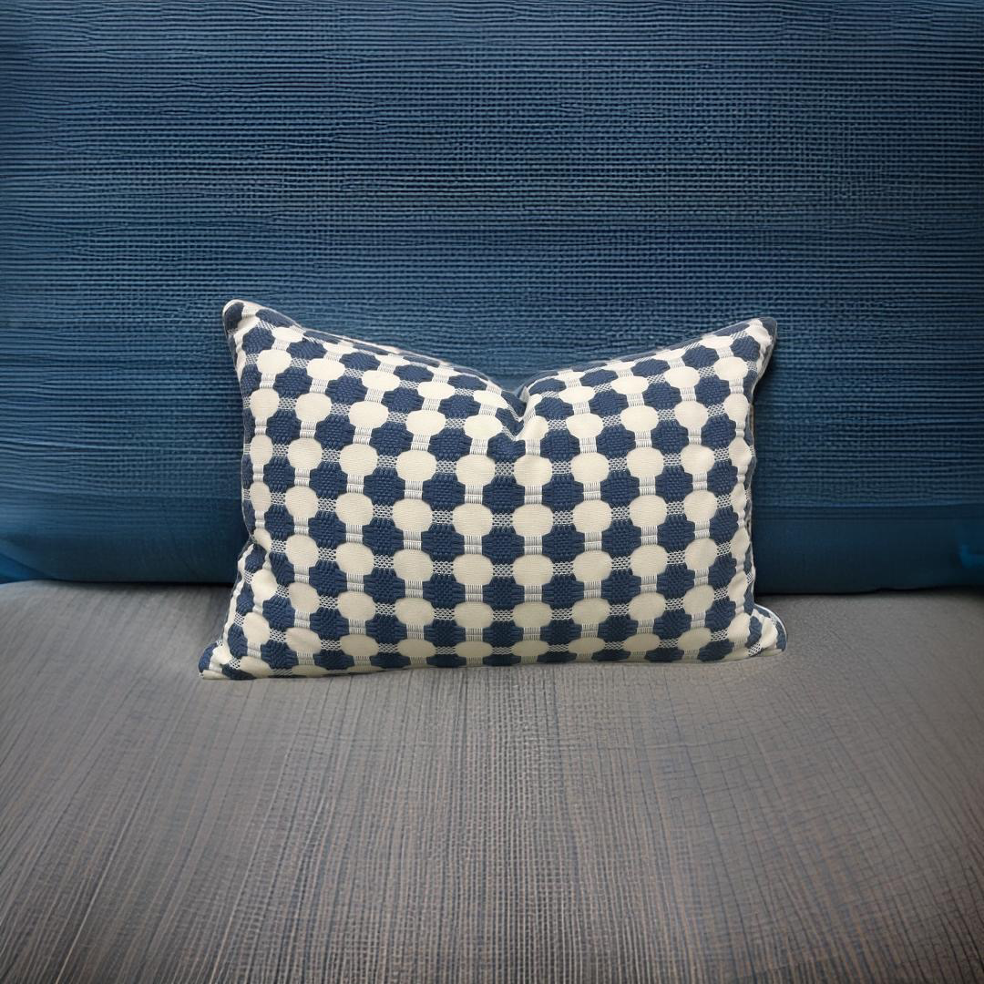 Cream with Blue Polka Dots 12X18" Knife Edge Decorative Lumbar Pillow