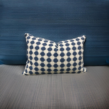 Cream with Blue Polka Dots 12X18" Knife Edge Decorative Lumbar Pillow