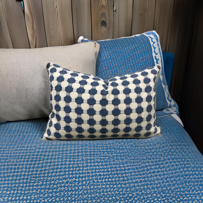 Cream with Blue Polka Dots 12X18" Knife Edge Decorative Lumbar Pillow