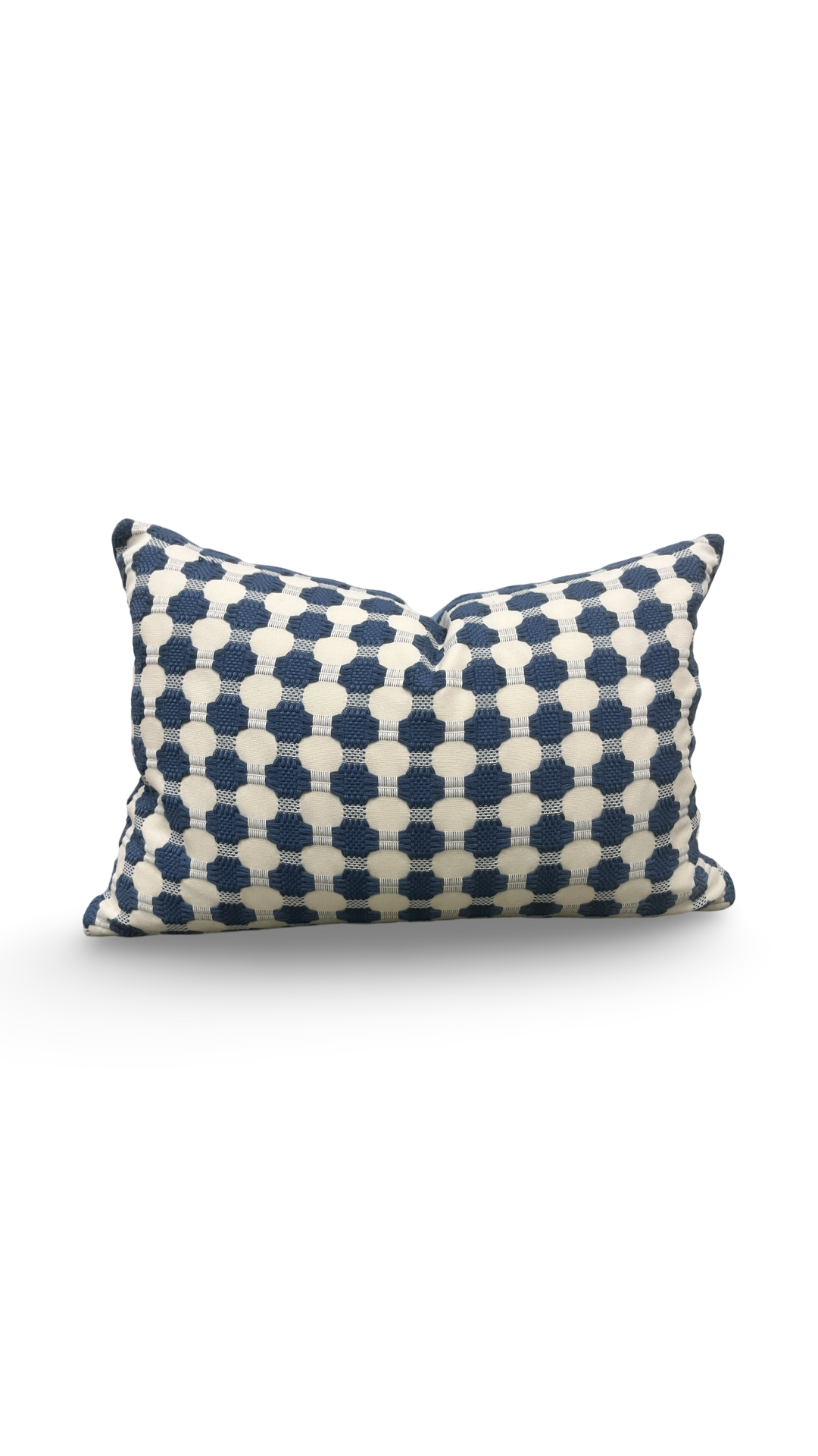 Cream with Blue Polka Dots 12X18" Knife Edge Decorative Lumbar Pillow