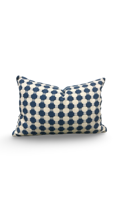 Cream with Blue Polka Dots 12X18" Knife Edge Decorative Lumbar Pillow