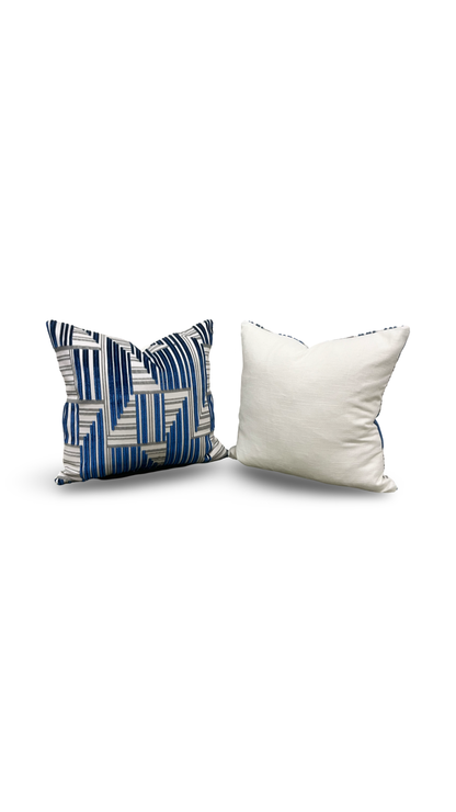 Cuboid Velvet Navy and Grey 16X16" Knife Edge Decorative Pillow