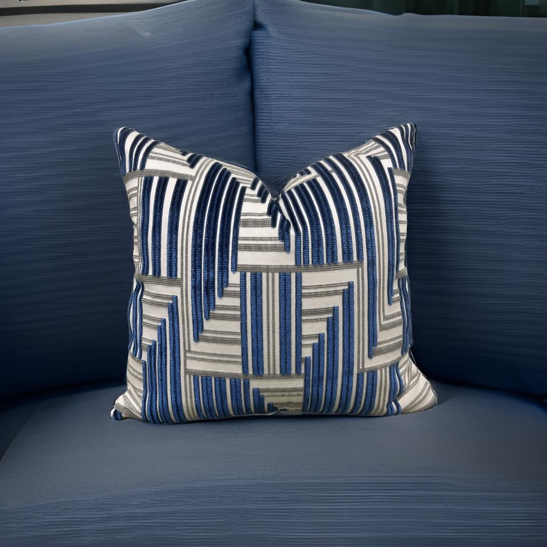 Cuboid Velvet Navy and Grey 16X16" Knife Edge Decorative Pillow