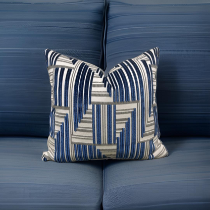 Cuboid Velvet Navy and Grey 16X16" Knife Edge Decorative Pillow