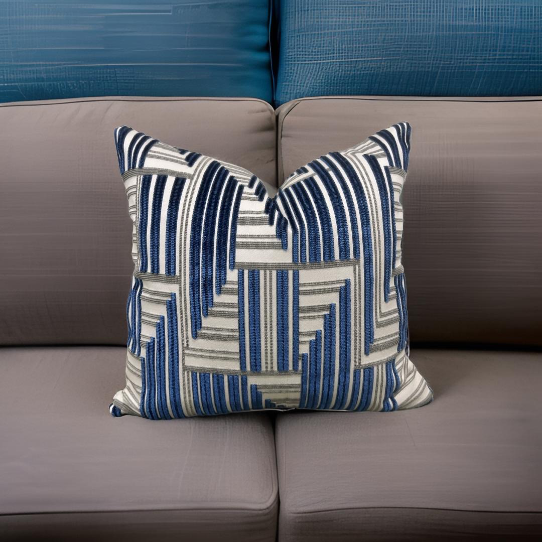Cuboid Velvet Navy and Grey 16X16" Knife Edge Decorative Pillow
