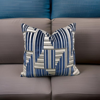 Cuboid Velvet Navy and Grey 16X16" Knife Edge Decorative Pillow