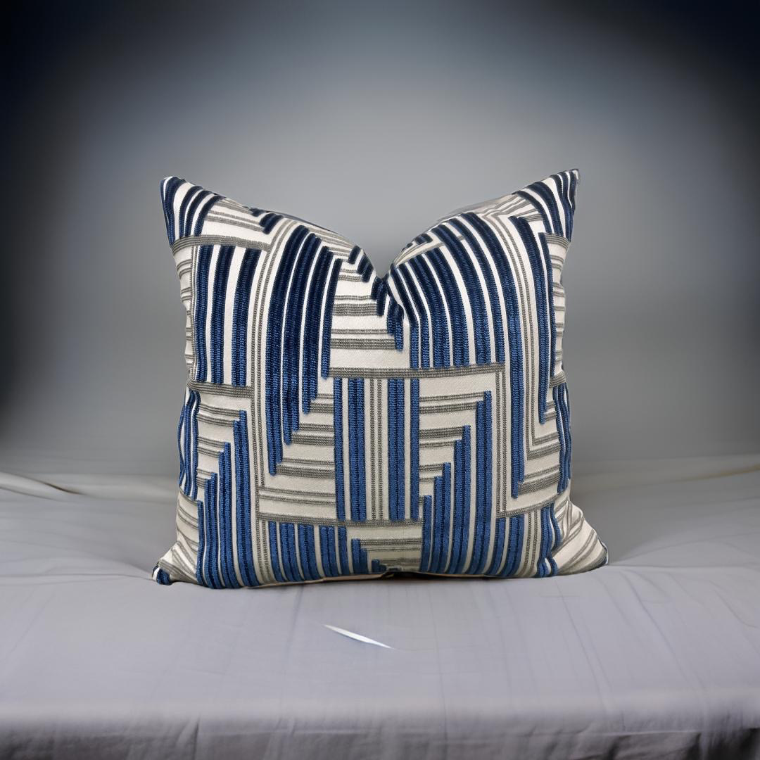 Cuboid Velvet Navy and Grey 16X16" Knife Edge Decorative Pillow