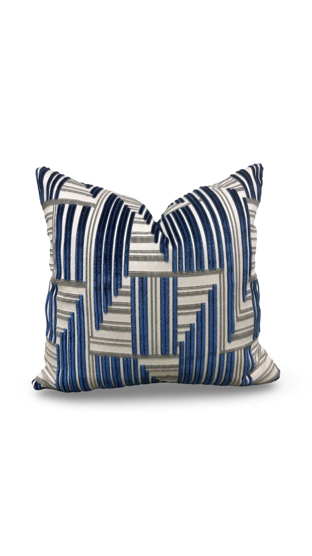 Cuboid Velvet Navy and Grey 16X16" Knife Edge Decorative Pillow