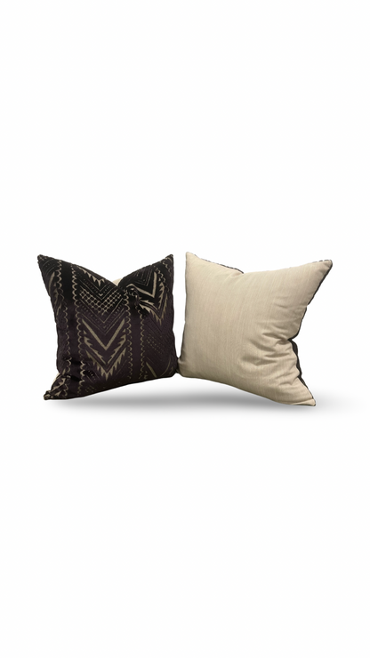Dark Purple and Tan Raised Cut Velvet 20x20" Knife Edge Decorative Pillow