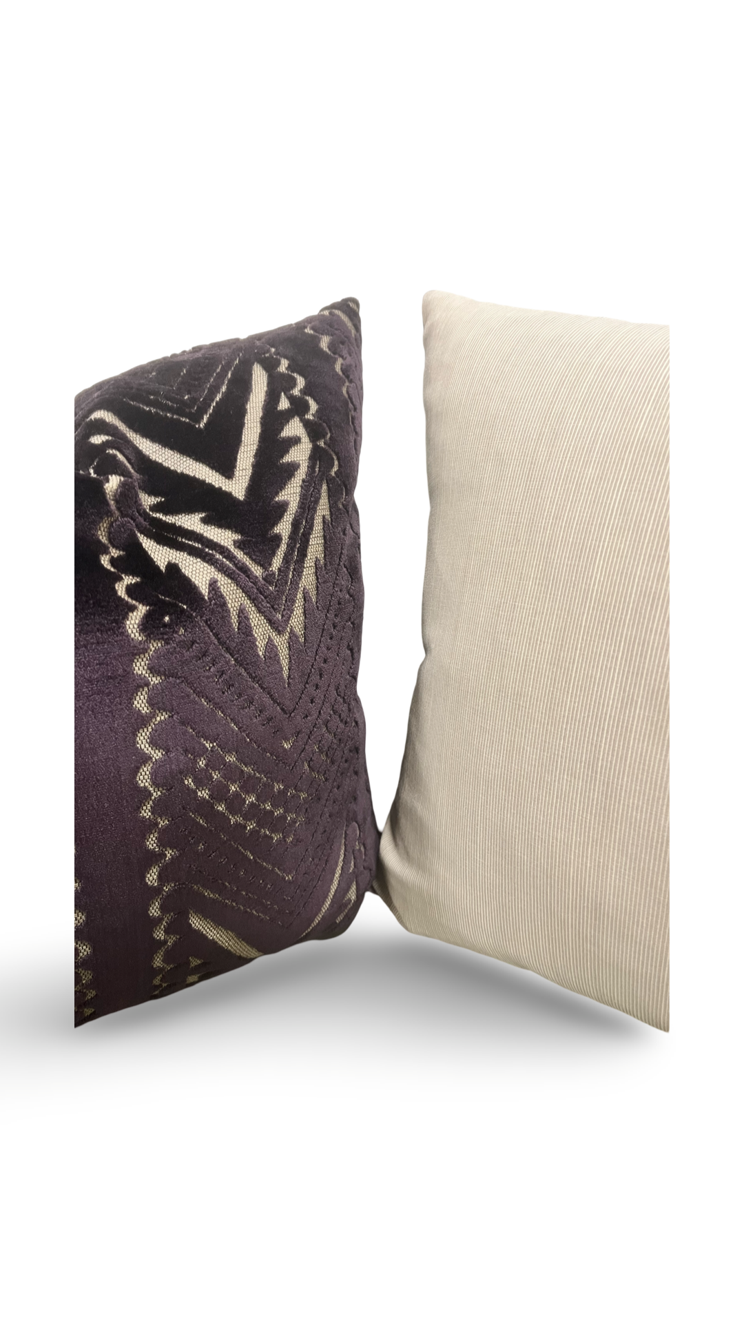 Dark Purple and Tan Raised Cut Velvet 20x20" Knife Edge Decorative Pillow