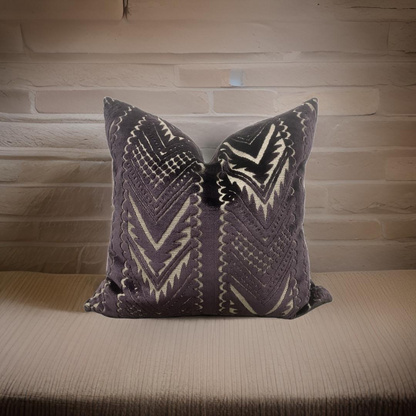 Dark Purple and Tan Raised Cut Velvet 20x20" Knife Edge Decorative Pillow