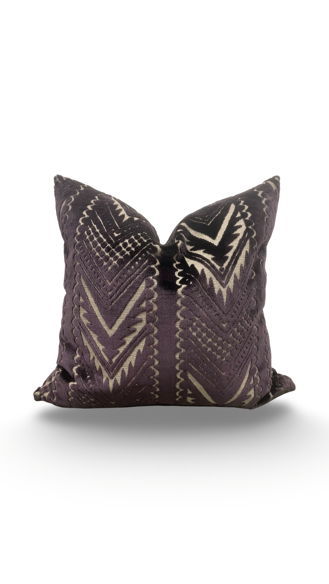 Dark Purple and Tan Raised Cut Velvet 20x20" Knife Edge Decorative Pillow