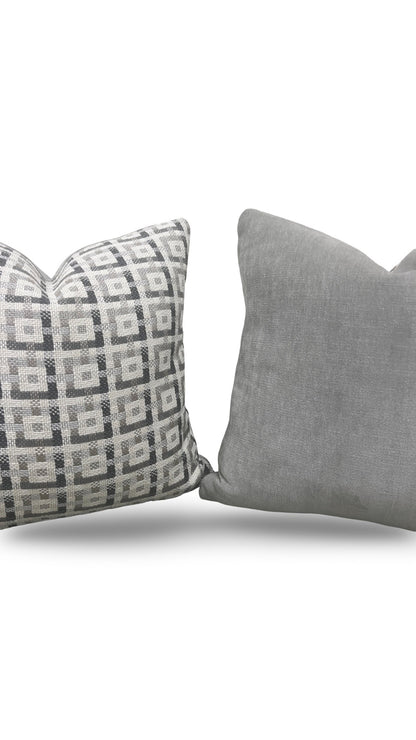 Dedar Greek Key Decorative Pillow Tete Silver 16x16" Knife Edge Cover