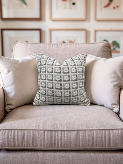 Dedar Greek Key Decorative Pillow Tete Silver 16x16" Knife Edge Cover