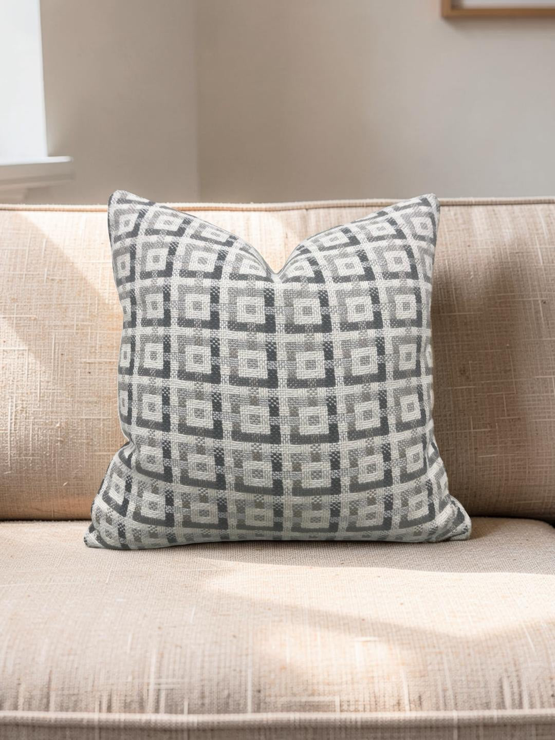 Dedar Greek Key Decorative Pillow Tete Silver 16x16" Knife Edge Cover