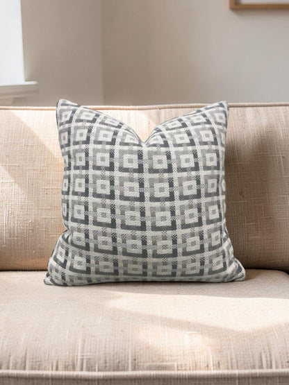 Dedar Greek Key Decorative Pillow Tete Silver 16x16" Knife Edge Cover