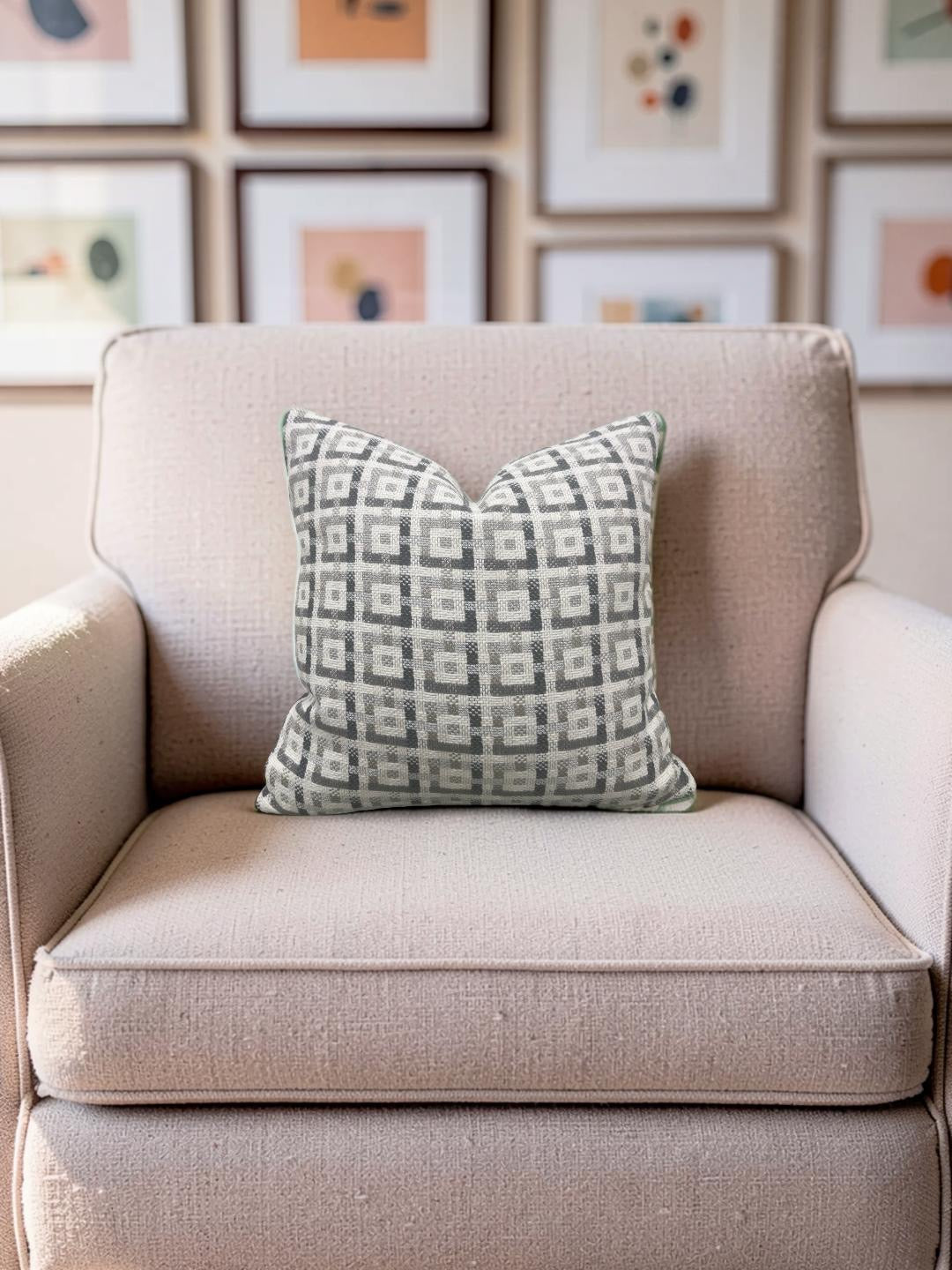 Dedar Greek Key Decorative Pillow Tete Silver 16x16" Knife Edge Cover