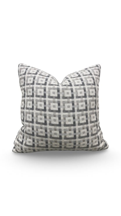 Dedar Greek Key Decorative Pillow Tete Silver 16x16" Knife Edge Cover