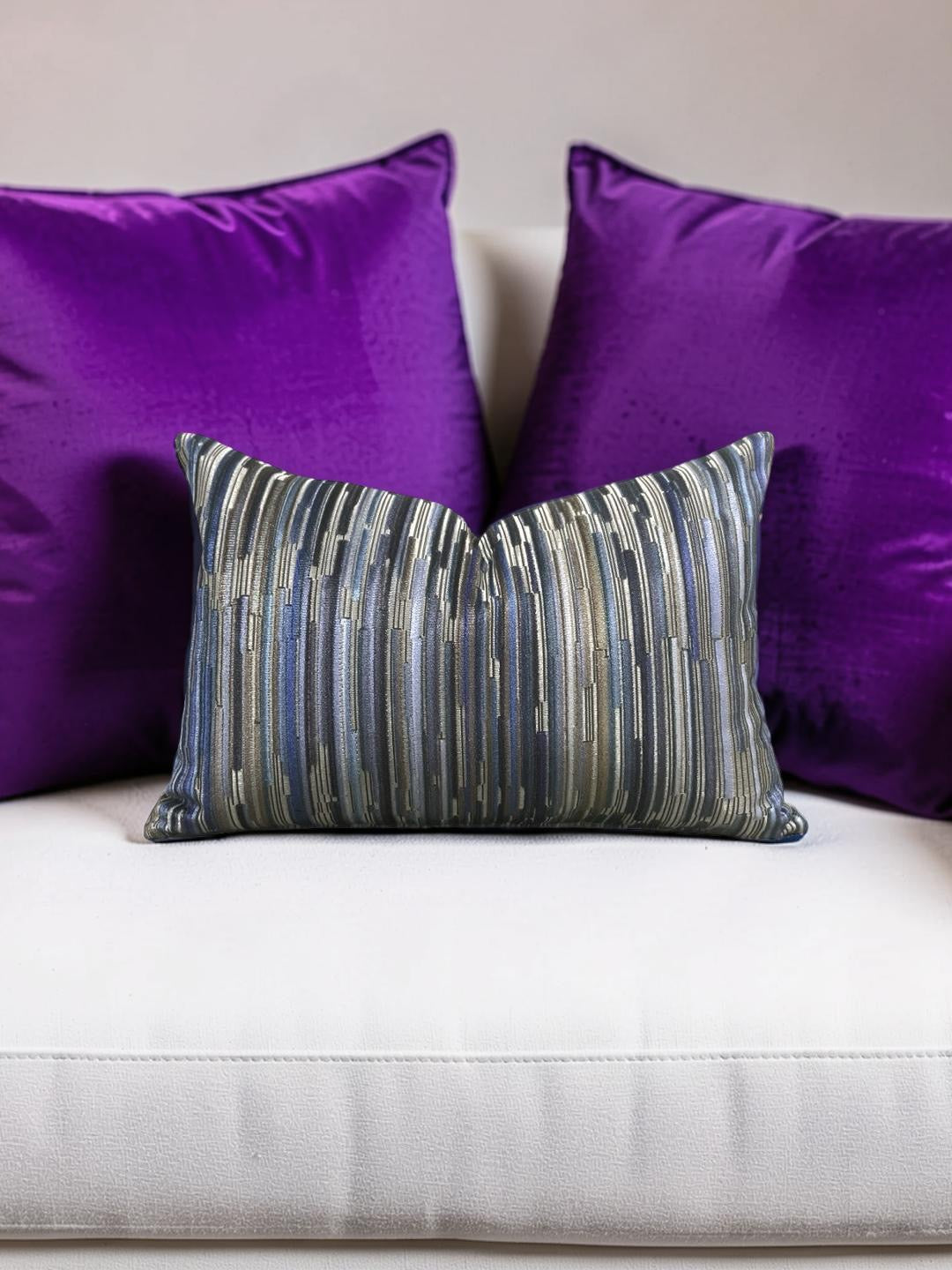 Velvet Striped Lumbar Pillow Moquette Capetown 12x18" Knife Edge Cover