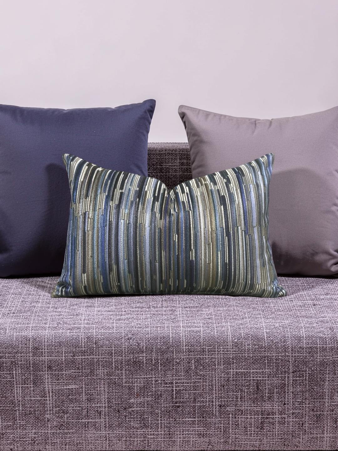 Velvet Striped Lumbar Pillow Moquette Capetown 12x18" Knife Edge Cover