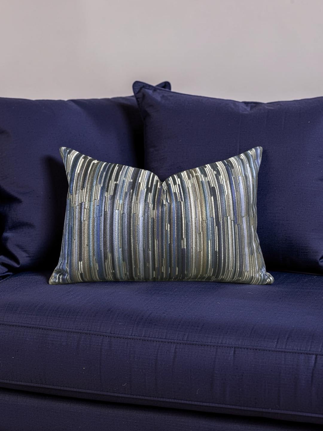 Velvet Striped Lumbar Pillow Moquette Capetown 12x18" Knife Edge Cover