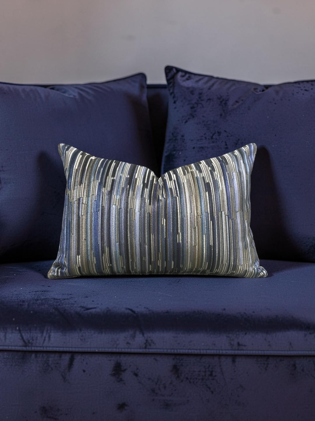 Velvet Striped Lumbar Pillow Moquette Capetown 12x18" Knife Edge Cover