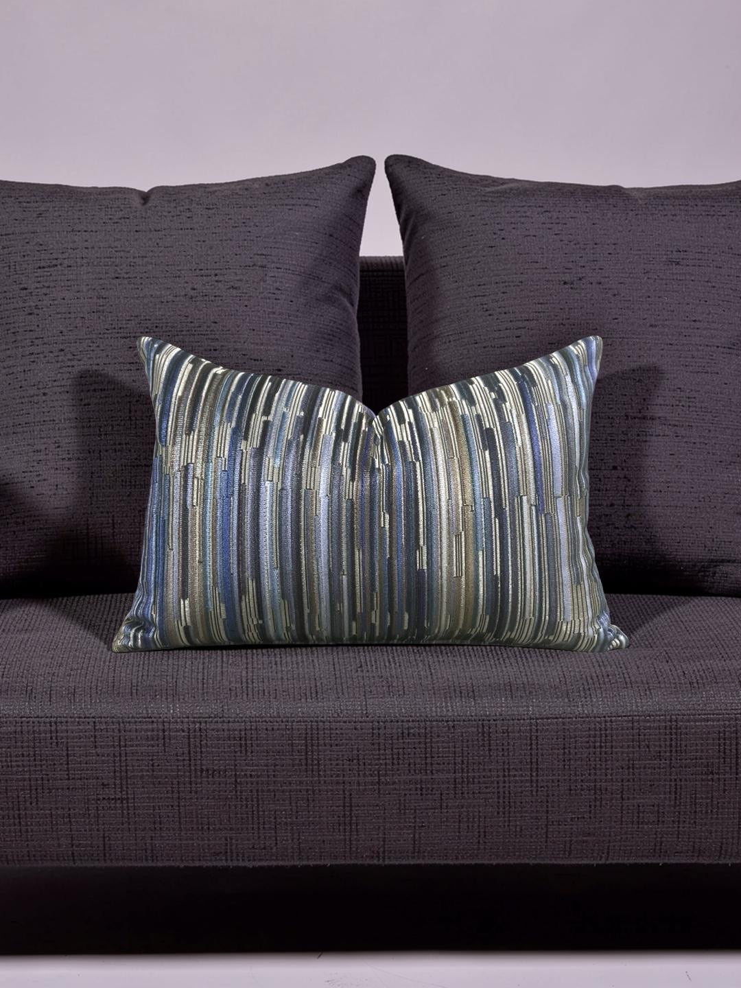 Velvet Striped Lumbar Pillow Moquette Capetown 12x18" Knife Edge Cover