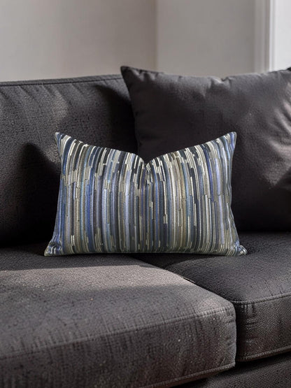 Velvet Striped Lumbar Pillow Moquette Capetown 12x18" Knife Edge Cover