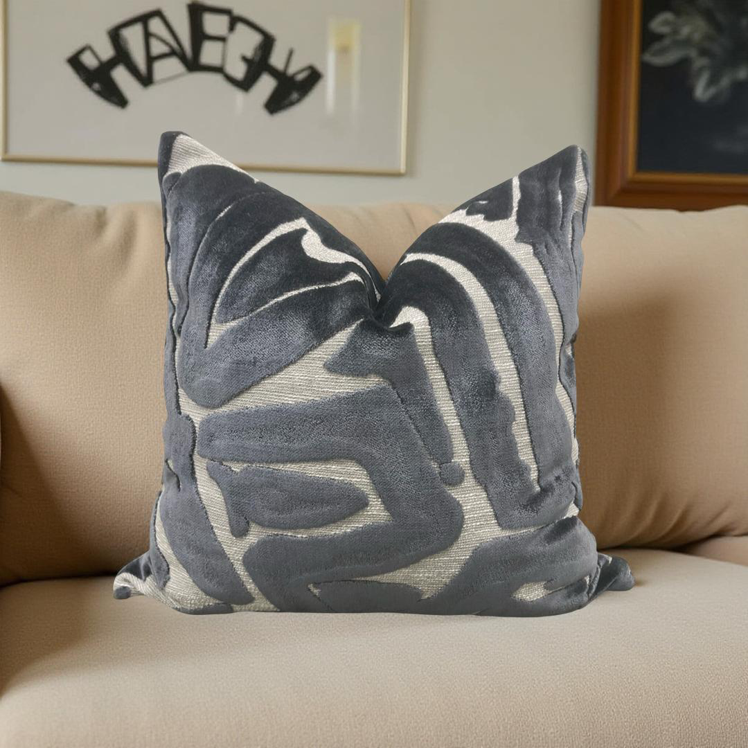 Designer Fabric ACDC Graphite 18x18" Knife Edge Decorative Throw Pillow