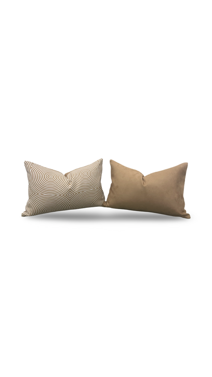 Designer Fabric Light Brown and Tan Velvet Swirls 12x18" Knife Edge Decorative Lumbar Pillow