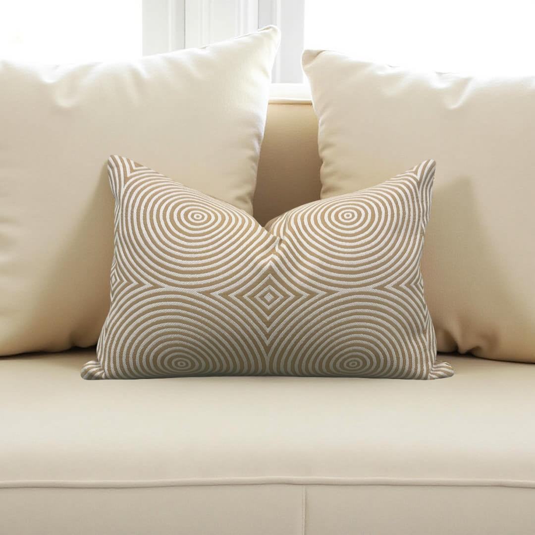 Designer Fabric Light Brown and Tan Velvet Swirls 12x18" Knife Edge Decorative Lumbar Pillow