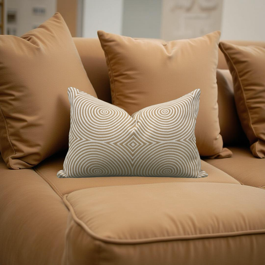 Designer Fabric Light Brown and Tan Velvet Swirls 12x18" Knife Edge Decorative Lumbar Pillow