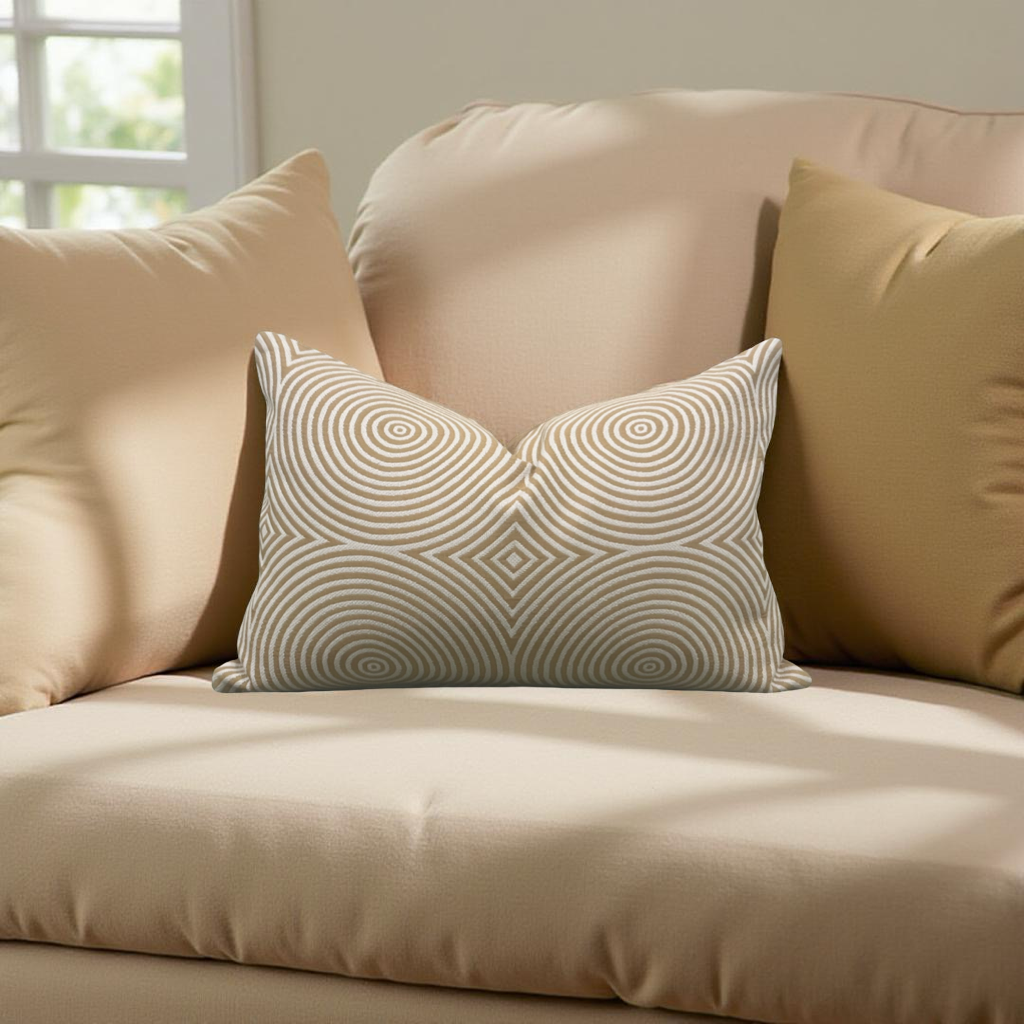 Designer Fabric Light Brown and Tan Velvet Swirls 12x18" Knife Edge Decorative Lumbar Pillow
