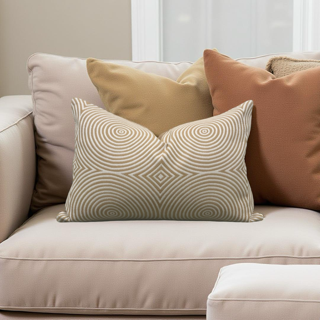 Designer Fabric Light Brown and Tan Velvet Swirls 12x18" Knife Edge Decorative Lumbar Pillow