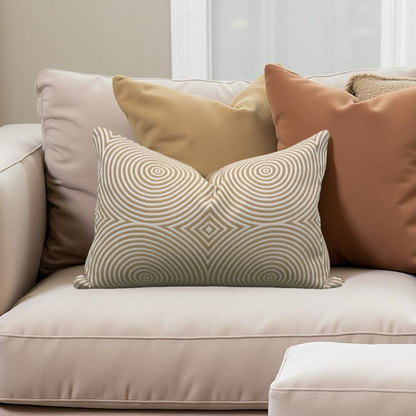Designer Fabric Light Brown and Tan Velvet Swirls 12x18" Knife Edge Decorative Lumbar Pillow