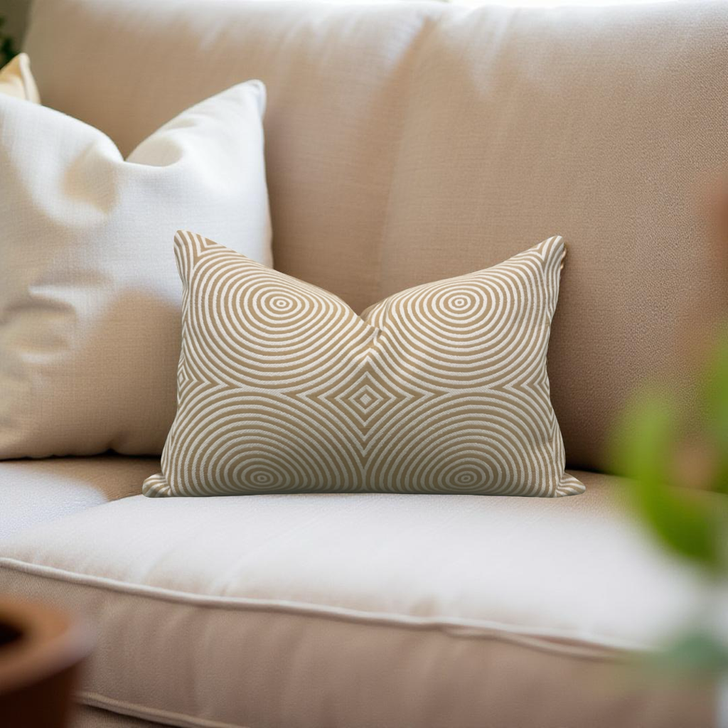 Designer Fabric Light Brown and Tan Velvet Swirls 12x18" Knife Edge Decorative Lumbar Pillow