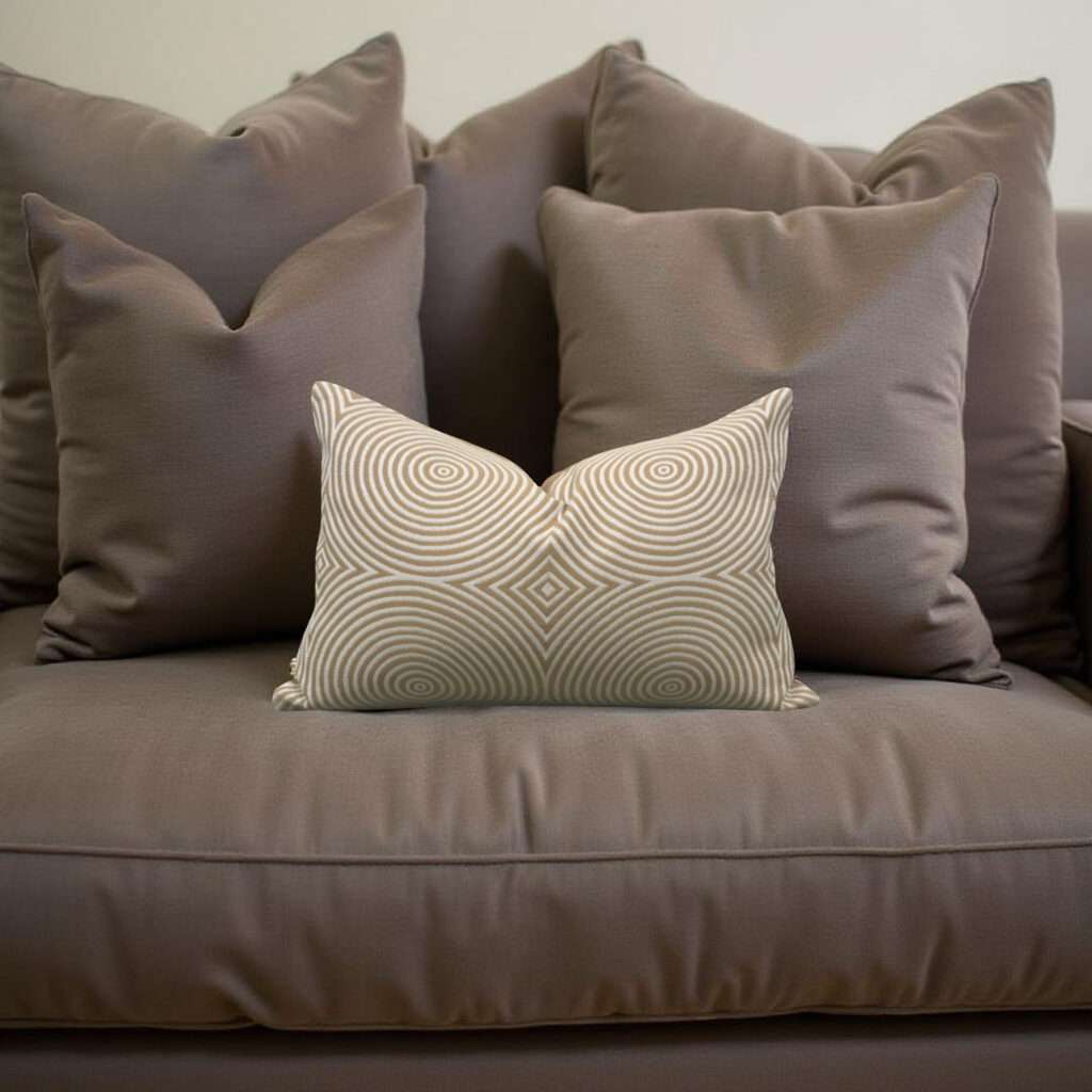 Designer Fabric Light Brown and Tan Velvet Swirls 12x18" Knife Edge Decorative Lumbar Pillow