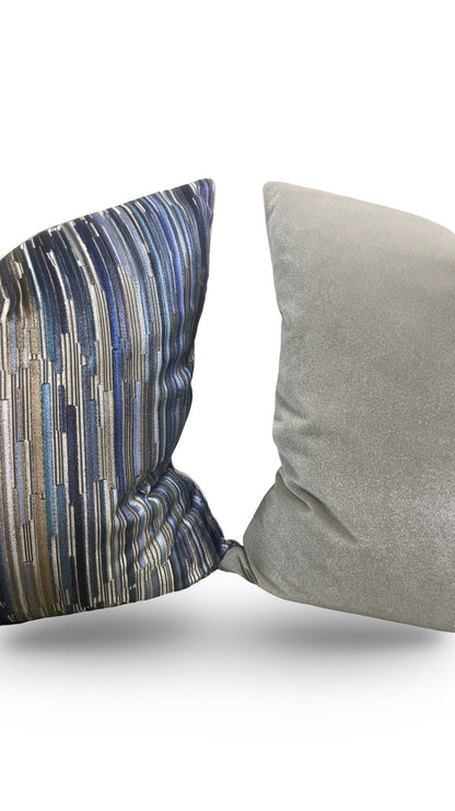 Velvet Striped Decorative Pillow Moquette Capetown -20x20" Knife Edge Cover