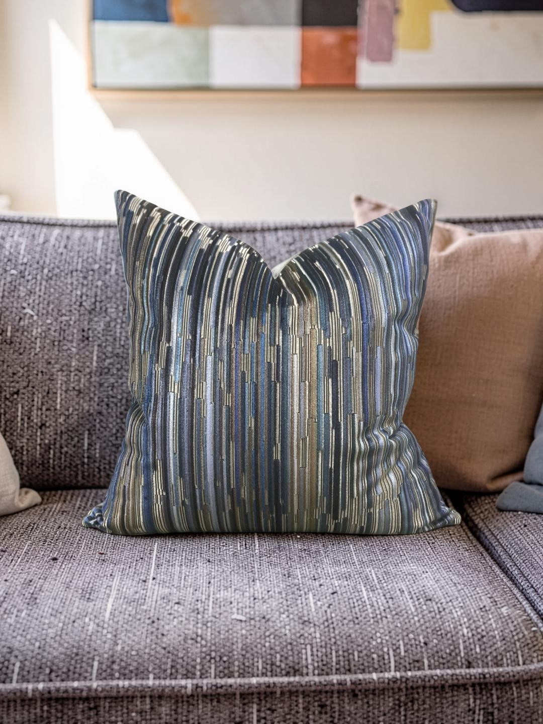 Velvet Striped Decorative Pillow Moquette Capetown -20x20" Knife Edge Cover