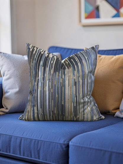 Velvet Striped Decorative Pillow Moquette Capetown -20x20" Knife Edge Cover