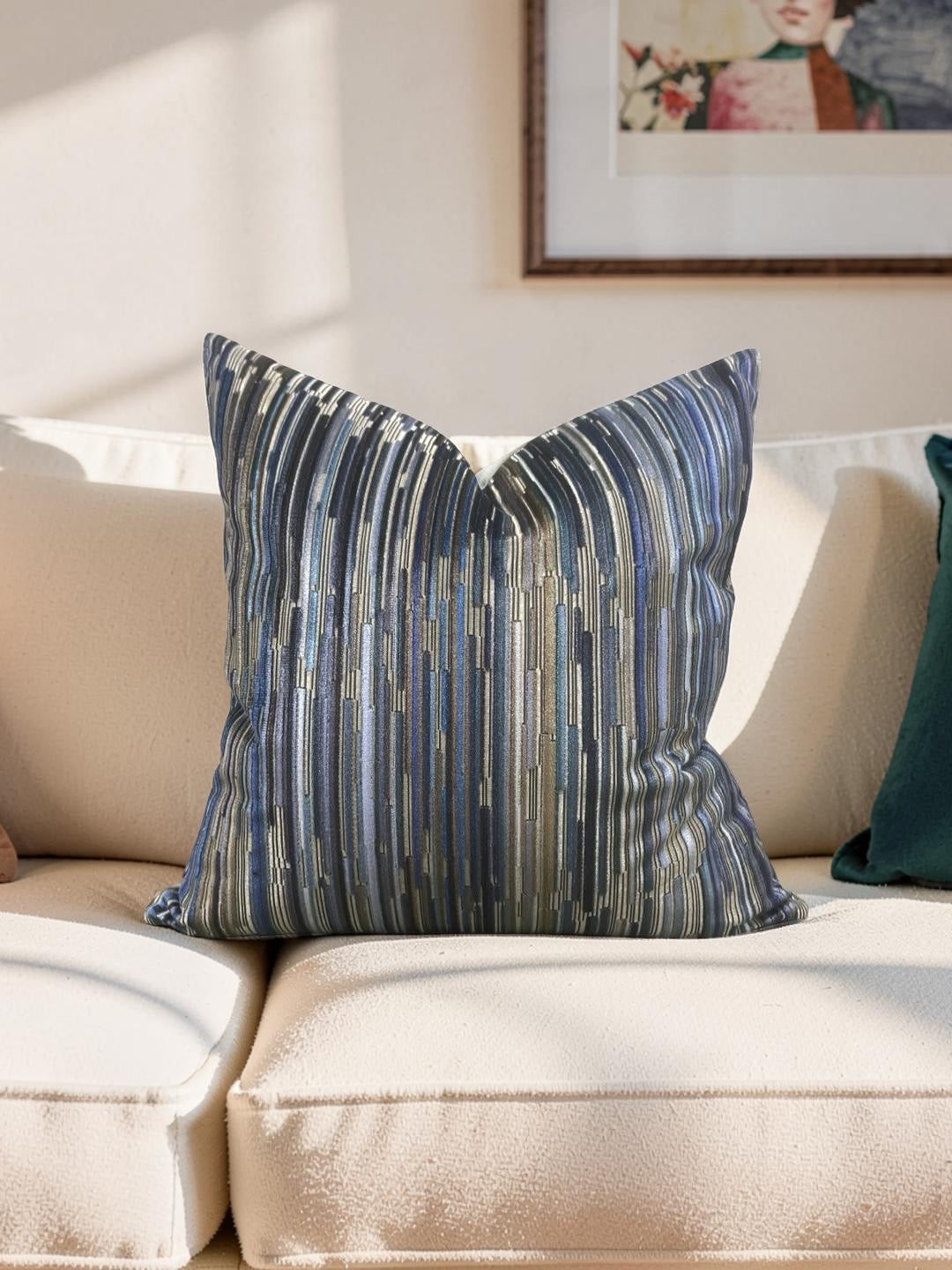 Velvet Striped Decorative Pillow Moquette Capetown -20x20" Knife Edge Cover